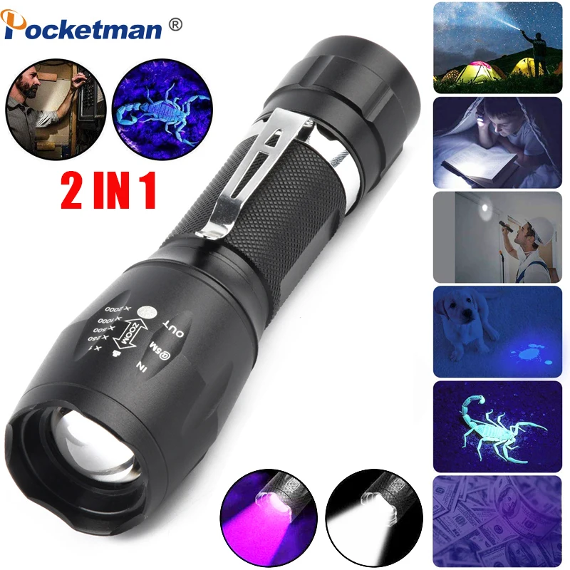 

6000LM UV Flashlight Black Light 2 in 1 LED Flashlight for Camping Urine Detector for Cats,Pet Stains Scorpions