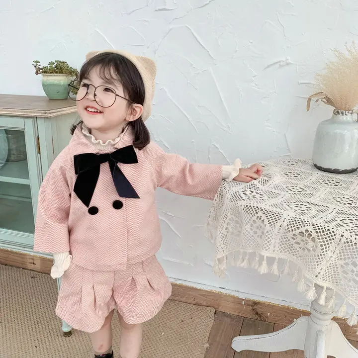 Модные наряды для девочек комплект осенней детской одежды для девочек 4, 6, 8 лет, комплекты одежды из 2 предметов, пальто+ шорты, детский спортивный костюм