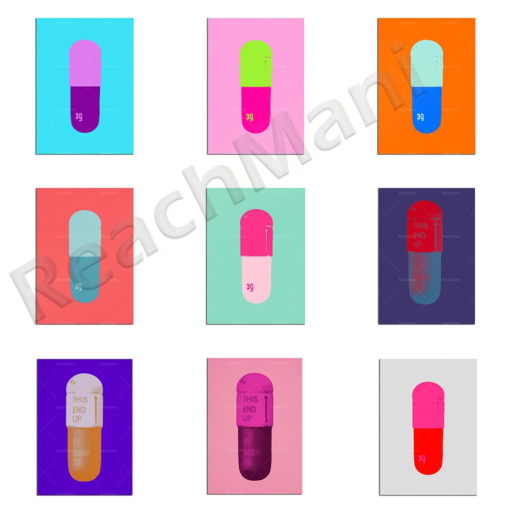 

Damien Hirst's brightly colored poster, pill therapy wall art print, Damien abstract watercolor medical art print