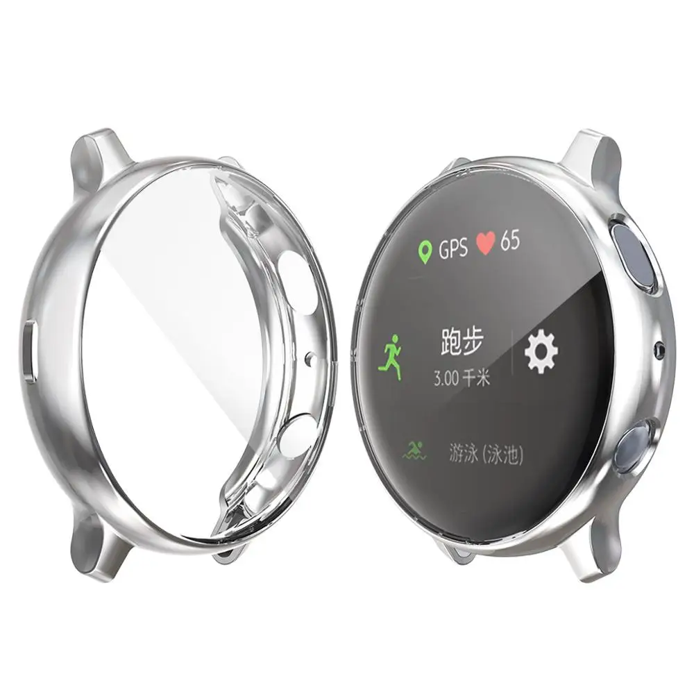 Для samsung galaxy watch active 2 Чехол 40 мм 44 мм бампер полный охват Мягкий ТПУ силиконовый galaxy watch Защитная крышка экрана - Цвет: Silver