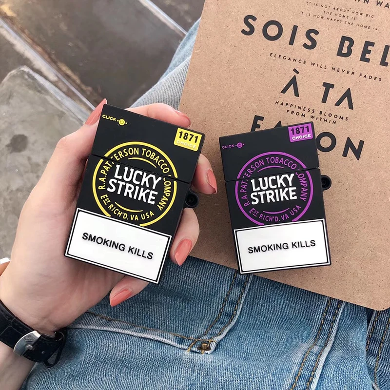 Квадратная Мягкая силиконовая сумка Lucky strike для беспроводных наушников Apple AirPods 1 2