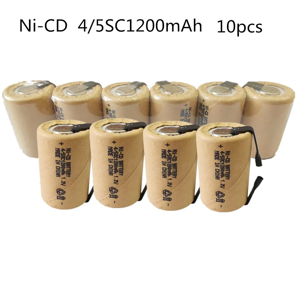 Высокое качество, 10 шт., никель-кадмиевый аккумулятор 4/5SC1200mAh батареи с высокой мощностью с хлястиками 10C 1,2 в аккумуляторные батареи для электроинструментов