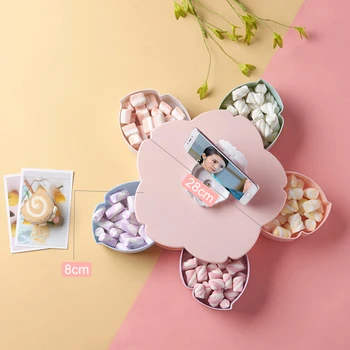 

Rotating Petal Shape Rotating Snack Box Candy Tray Food Storage Box Candy Plates Double Deck Dried Fruit Organizer Storage