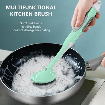 

Automatic Liquid Addition Dishwashing Brush Long Handle Wash Brush Non-stick Oil Kitchen Brush Multifunctional Cleaning Brush