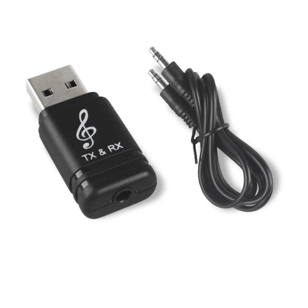 Универсальный USB Bluetooth передатчик приемник 2 в 1 Bluetooth 5,0 ключ 3,5 мм AUX для ТВ ПК беспроводной аудио Bluetooth адаптер - Цвет: Черный