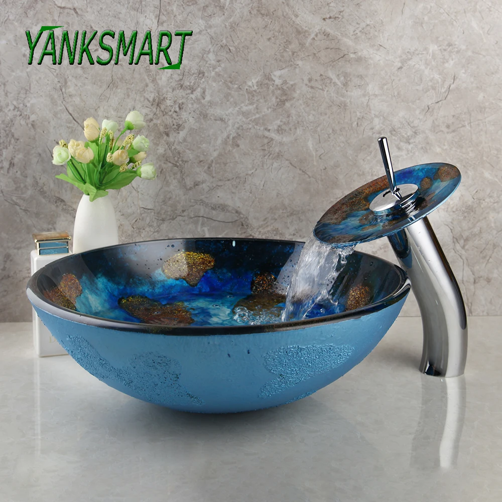 Yanksmart Bathroom Lavatory Basin Sink Tempered Round Glass Washbasin Faucet Combo Set Mixer Counter Top Tap With Pop Up Drain Bathroom Sinks Aliexpress