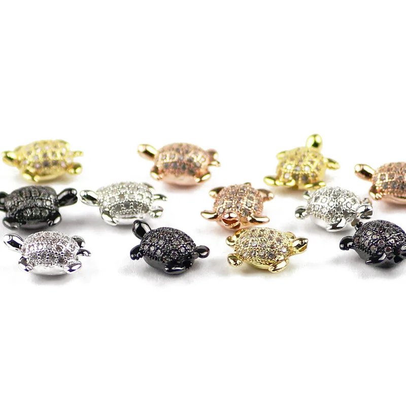 

Micro Pave White Zircon Small Tortois Beads Charms Metal Copper Spacer Loose Beads For Jewelry Bracelet Making DIY 4pcs/lot