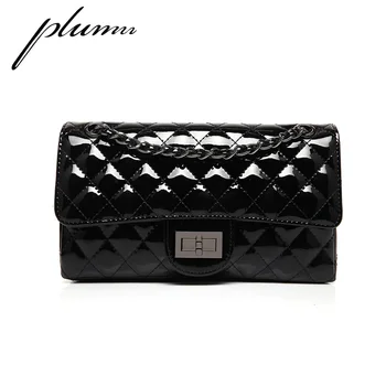 

Plumn 2.55 Genuine Leather Shoulder Messenger Bag Small Square Bag Female Mini Bag Female Bag Patent Leather Chain Bag
