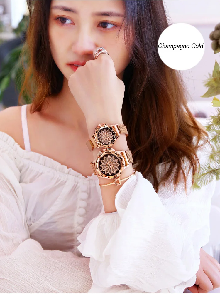 Часы женские с магнитным циферблатом роскошные ювелирные украшения блестящим