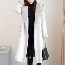 Женская кожаная куртка, пальто из искусственной замши, зимняя мотоциклетная куртка с капюшоном из искусственной овчины с длинным рукавом, женская верхняя одежда