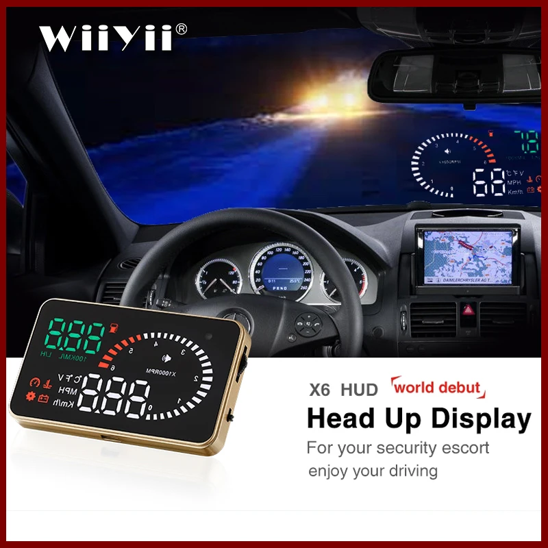 Car Windshield HUD,X5//X6 3inch OBD II OBD2 Multi-Function Vehicle-Mounted GPS Head Up Display Speedometer MPH//KMH Speed//Temp Warning Guage Dash Screen Projector X6