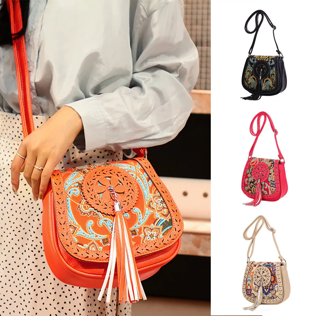 

Women's Bags New Ethnic Style Multi-Function Flip Tassel Messenger Bag Leather Handbag PU Shoulder Bag Crossbody Bags For Women
