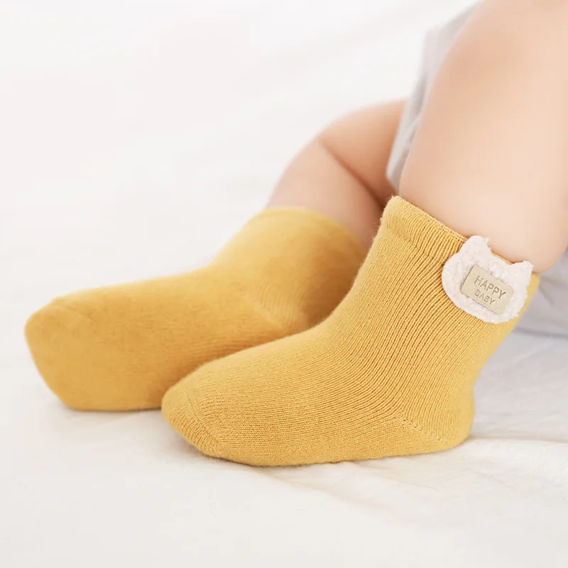 

3 Pairs/lot Warm Baby Socks With Accessories Thick Cotton Terry Newborn Toddler Socks Autumn And Winter Kids Socks For 0-3Years