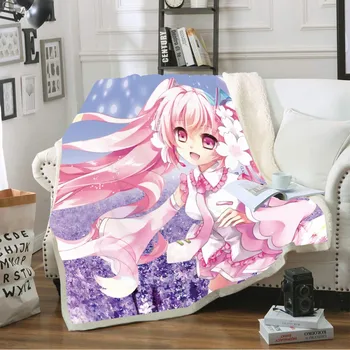 

Teens Travel Home Outdoor Allseason Warm Blanket Dreamy Hatsune Miku Pink Purple Blue Custom Soft Cozy Blanket Cartoon Anime