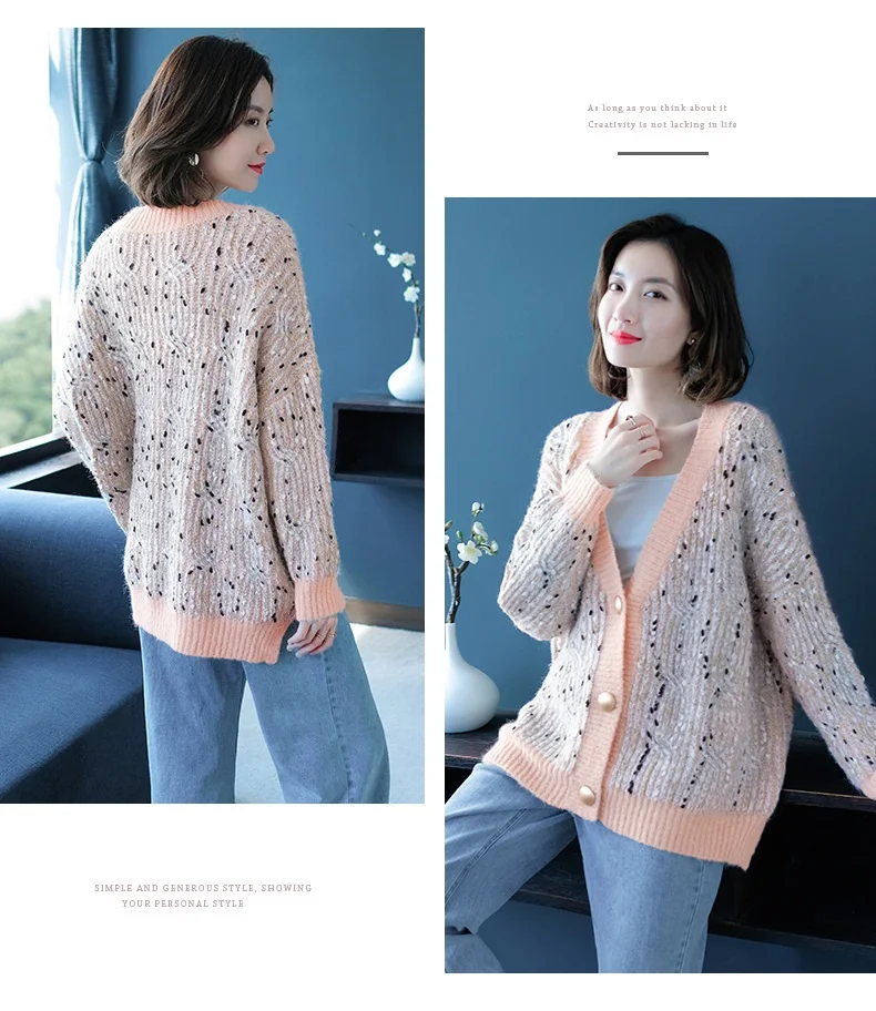 NEW Autumn Winter Women Sweater Cardigans V neck Retro Loose Poncho Button Warm Knit Coat Jumpers Casual Outerwear 1103-125