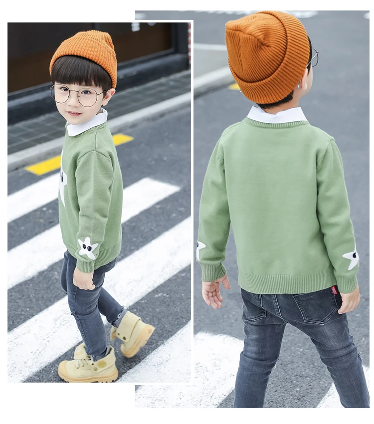BOY'S Knitted Sweater New Style Autumn And Winter Children Pullover Cartoon Childrenswear Baby Base Shirt a Generation of F
