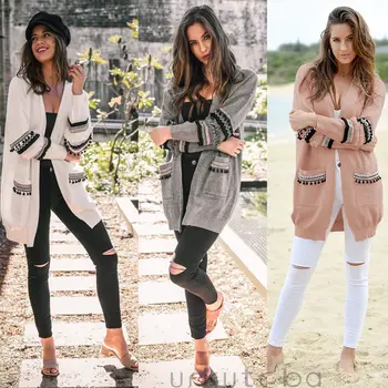 

Women Long Sleeve Knitted Cardigan Sweater Open Stitch Casual Long Tops Coat Outwear Fashion