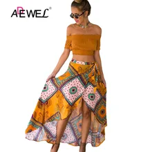 ADEWEL, женская летняя юбка макси с высокой талией и разрезом, Длинные гофрированные шифоновые Повседневные юбки макси в стиле бохо