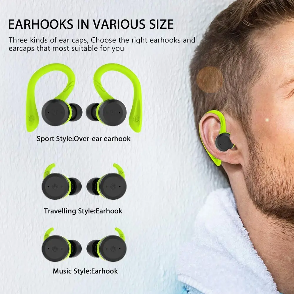 True Wireless Earbuds Bluetooth 5.0 Headphones IPX7 Waterproof Sports in Ear Headsets with Charging Case Micro Noise Cancelling