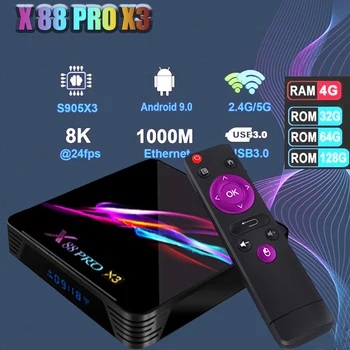 

X88 PRO X3 Android 9.0 TV Box Amlogic S905X3 Quad core 5G Wifi 4K 2GB 16GB 4GB 128GB Set Top Box Google Media YouTube 64GB 32GB