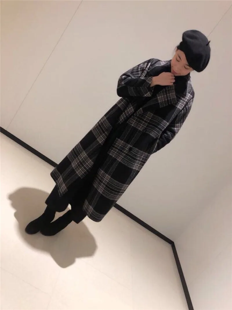Dongdaemun, с девятым рукавом, мохер, плед, кокон, двубортный, шерсть, кашемир, пальто для женщин