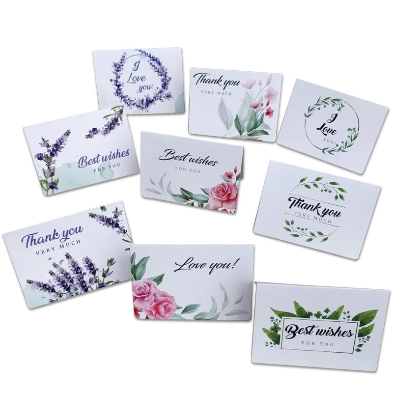 

50/100PCS Flower Plant Folding Type Greeting Card Thank You Card Wedding Birthday Party Invitations Flower Shop Gift Blank Cards