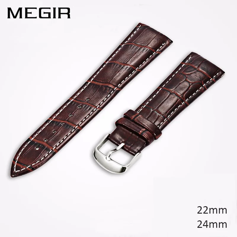MEGIR Brown Black Blue Leather Watchband Watch Strap Bracelet Belt 22mm 24mm | Наручные часы