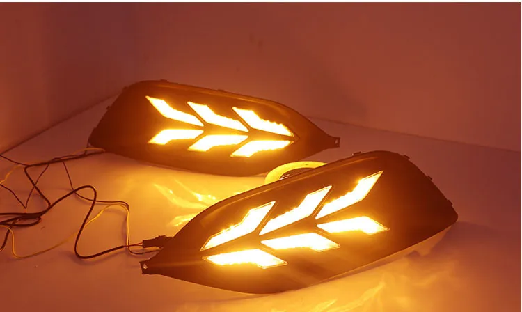 EOsuns led drl дневные ходовые огни для Ford escort с динамическим движущимся желтым поворотным сигналом и синим ночным светом