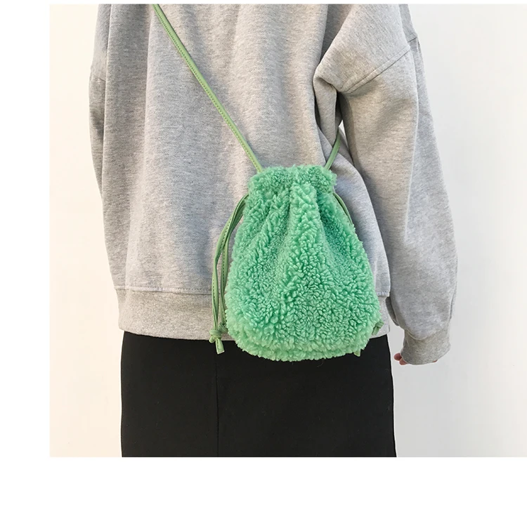 MABULA/корейский стиль, сумки через плечо из овечьей шерсти для женщин, зимняя мини-сумка на плечо для сотового телефона, сумки на шнурке, кошельки и сумочки