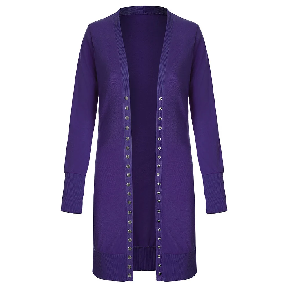 The new ms autumn render joker cardigan long-sleeved jacket unlined upper garment of rivet sexy fashion - Цвет: Фиолетовый