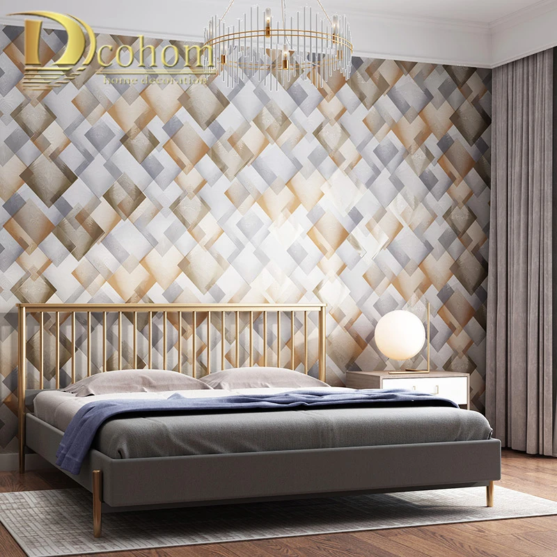 

Style Yellow Gray Triangle Wallpaper Modern Geometric Lattice Block Korean Living Room Bedroom TV Background Wallpaper