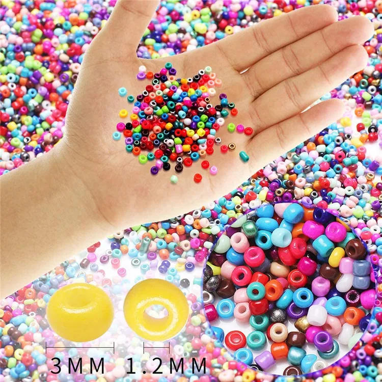550 Per Color, 24 Colors EuTengHao 13200Pcs Glass Seed Beads 3mm Small Craft Beads Waist Beads Kit with Bracelet Strings for DIY Bracelet Necklaces Earring Jewelry Crafting Making Supplies 