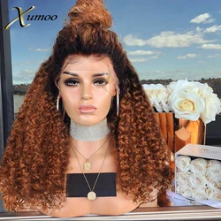 Kinky Curly Synthetic Lace Front Wig Ombre Brown Black Wig 1B 30 Afro Curly Cosplay Drag Queen Wigs For Black Women