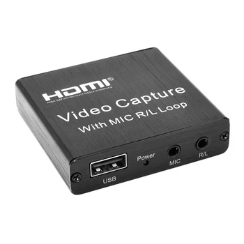 

4K HDMI To USB 2.0 Loop Out Graphics Capture Card Video Recording Box for PC Game Live Streaming Video Recorder Mic In Audio Out