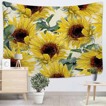

Natural Plant Floral Sunflowers Tapestry Wall Hanging Yellow Backdrop Decor Hippie Tapestry Wall Carpets Tapestry Blanket Cloth