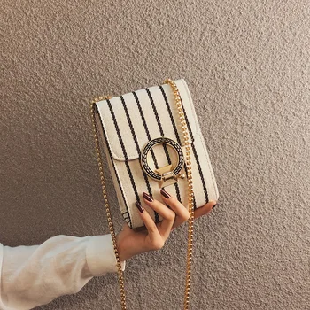 

2020 new Korean version of the small fashion canvas striped women's bag fashion plaid shoulder messenger bag small square bag
