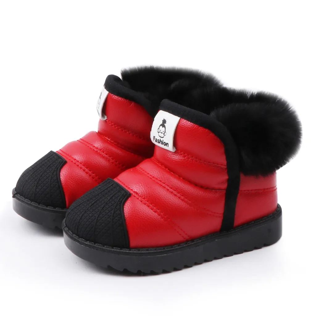 Ботинки для девочек; зимние водонепроницаемые теплые меховые плюшевые толстые детские ботинки; Botas для новорожденных; обувь для маленьких мальчиков и девочек; Уличная обувь для малышей; 19Oct