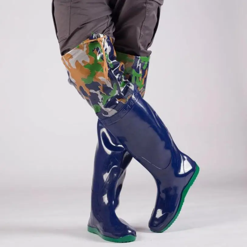 Модные непромокаемые сапоги выше колена; женская обувь для трансплантации; водонепроницаемые резиновые сапоги; Мужская обувь для рыбалки; подошва из термопластичной резины - Цвет: Blue 60 cm high