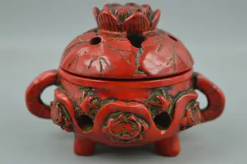 

Old Decor Collect China Gift Coral Carve Lotus & Frog Rare Lucky Incense Burner Censer Buddhism Supply Home Decoration