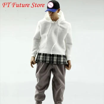 

In Stock 1/6 Trend Soldier Clothes Fake Two Pieces Sweater Plaid Stitching White Color Model For 12 Inch Man Body