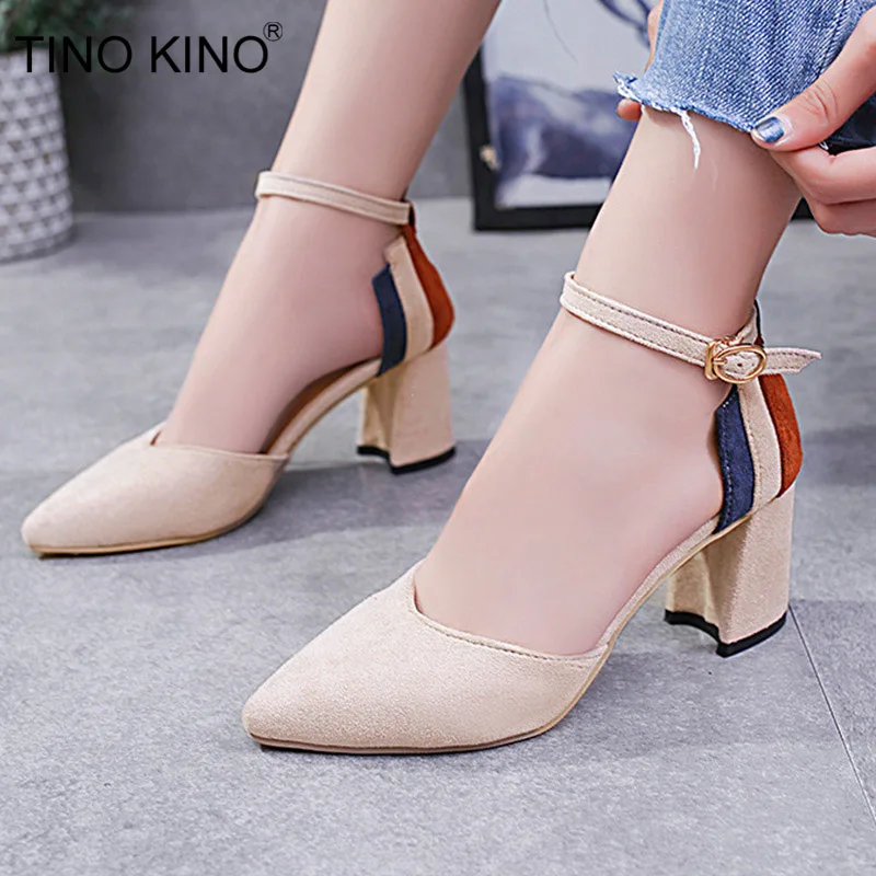 

TINO KINO Women Summer Ankel Buckle Strap Sandals Ladies Two Piece Pointed Toe Square High Heels Shoes Female Casual Woman Shoes