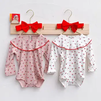 

Baby Girl Bodysuit Autumn Long Sleeve Lotus Leaf Collar Baby Girl Jumpsuit Cotton Newborn Baby Girl Clothes With Headband
