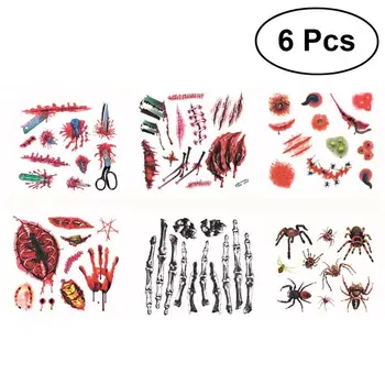 

6Pcs Halloween Tattoo Stickers Realistic Stitch Scary Waterproof Water Transferred Horror Bloody Prop Sticker Stitch Scab