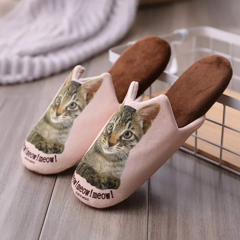 

Suihyung New Women Plush Slippers Cute Printed Cat Soft Bottom Indoor Floor Shoes Silent Non-slip Home Slippers Bedroom Slides