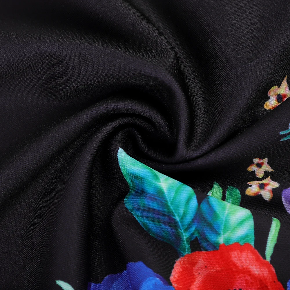 Vintage 80s Vestidos Women Floral Print Black Dresses Slash Neck Bustier Dress Elegant Party Press Sexy Evening Vestido