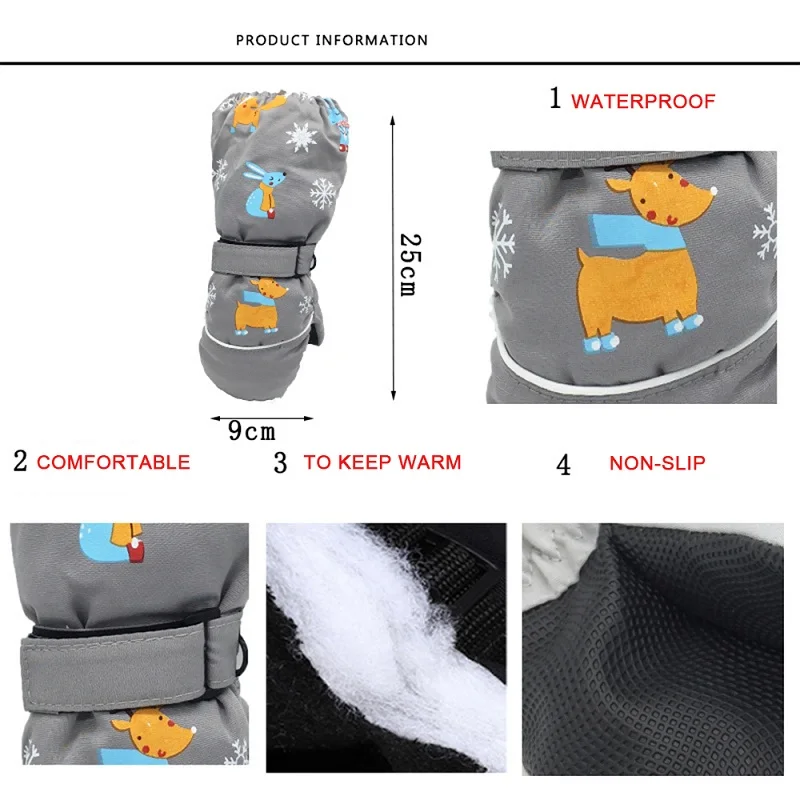 1 пара, новые зимние Детские утепленные лыжные перчатки с рисунком оленя и кролика детские ветрозащитные водонепроницаемые Нескользящие варежки с длинными рукавами