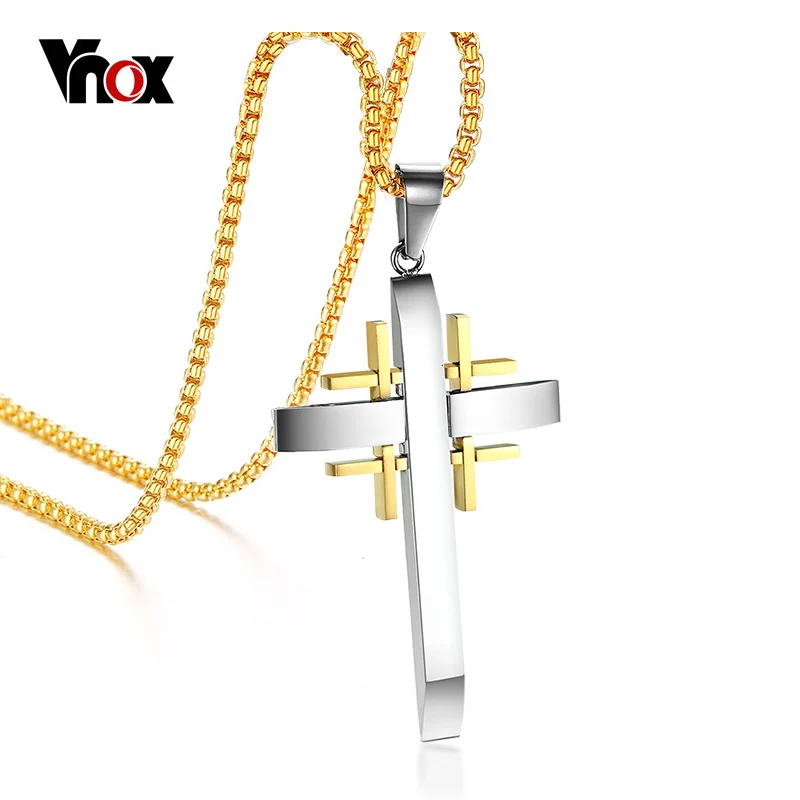 Vnox крест кулон Цепочки и ожерелья Для мужчин цепи христианских Jewelry Нержавеющая