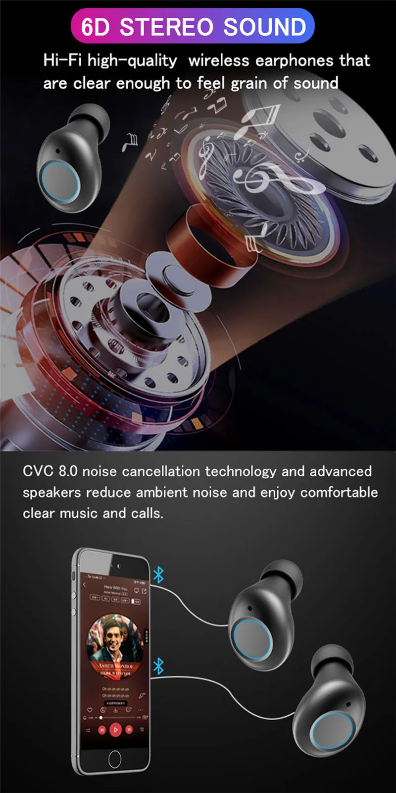 Kowkaka Bluetooth V5.0 наушники беспроводные наушники 6D стерео Спортивные Беспроводные наушники гарнитура 4000 мАч Мощность для iPhone