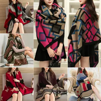 

Elegant Womens Cashmere Shawl Print Spliced Blanket Oversized Tartan Scarf Wrap Shawl Plaid Cozy Checked Pashmina Shawl Lot Hot