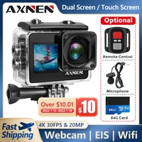 AXNEN-Cámara de acción A10 4K para grabación de vídeo, Webcam deportiva EIS con pantalla táctil, 20MP, Vlog, Wifi, grabación en bucle DVR remota para coche